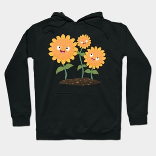 Cute happy sunflowers smiling cartoon illustration Hoodie